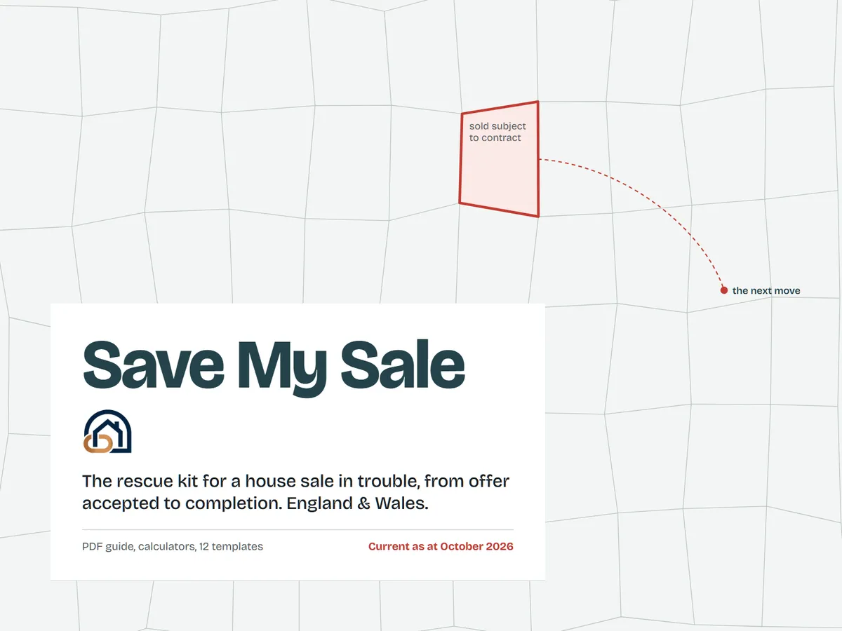 Cover of the Save My Sale kit: the rescue kit for a house sale in trouble, from offer accepted to completion. England and Wales.